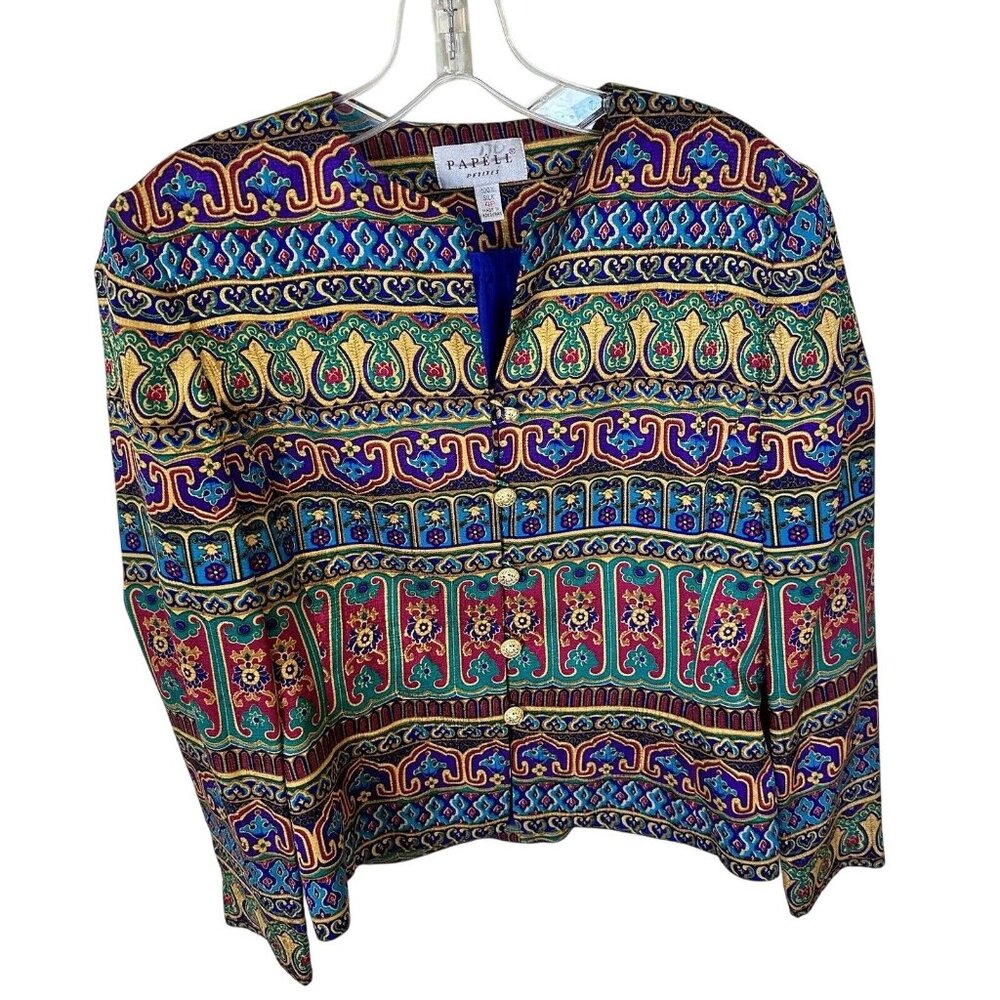 Vintage Adrianna Papell Silk Blouse Womens Size Small Multicolored Gold